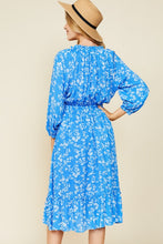 Load image into Gallery viewer, Womens Blue Floral Smocked Waist Line Dress
