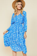Load image into Gallery viewer, Womens Blue Floral Peasant Dress
