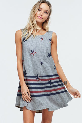 Womens Sleeveless American Flag Mini Dress