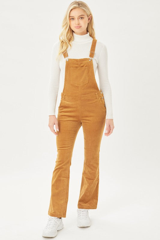 Womens Camel Corduroy Flare Overalls