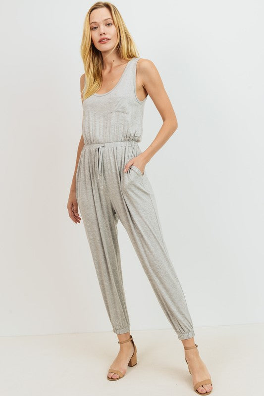 Womens Light Gray Sleeveless Jumpsuit with Side Pockets