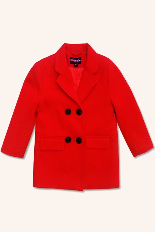 Girls Red Long Wool Coat