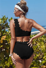 Load image into Gallery viewer, Womens Black Scalloped Trim Swimming Set
