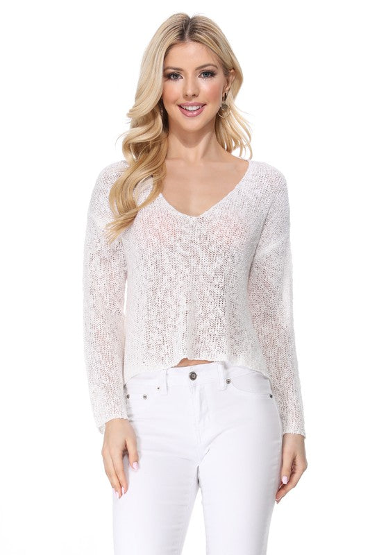 Womens Ivory Crop Sweater Top