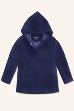 Load image into Gallery viewer, Girls Navy Wool Coat with Hoodie
