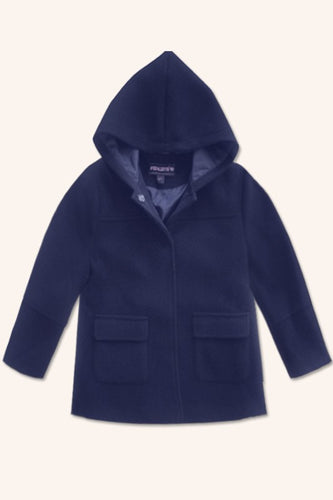 Girls Navy Wool Coat with Hoodie