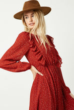 Load image into Gallery viewer, womens ruffle button down puff long sleeve midi dress
