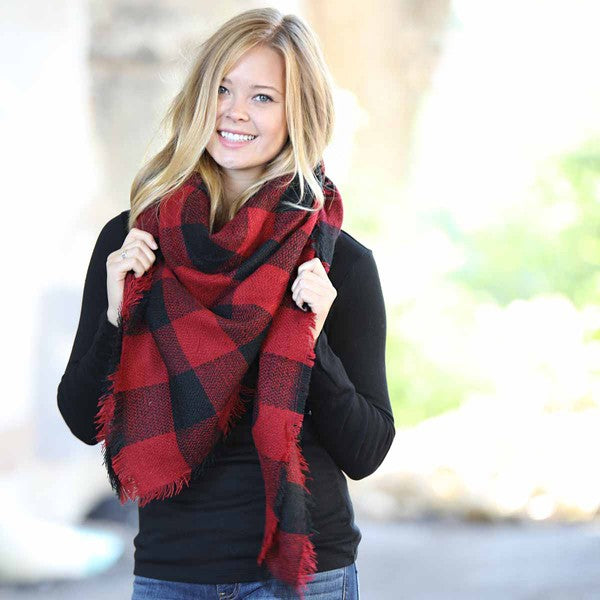 Black and Red Buffalo Check Blanket Scarf