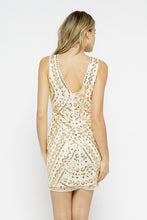 Load image into Gallery viewer, Womens Gold Sparkle Open Back Short Dress
