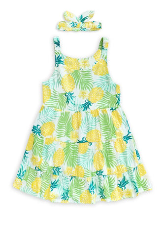 Girls Sleeveless Tropical Dress with Matching Headband