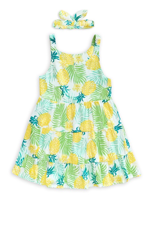 Girls Sleeveless Tropical Dress with Matching Headband