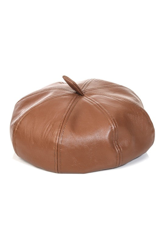 brown faux leather beret