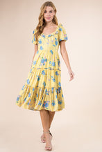 Load image into Gallery viewer, Womens Yellow Floral Printed Midi Dress
