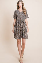 Load image into Gallery viewer, Womens Brown Lepard Print Short Sleeve Mini Dress
