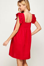 Load image into Gallery viewer, Women Red Ruffled Linen Dress
