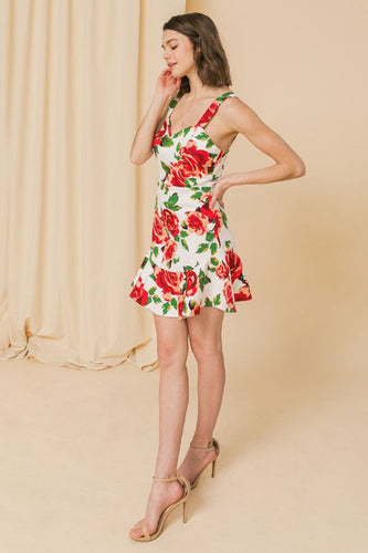 Women Ivory/Red Printed Twill Dress