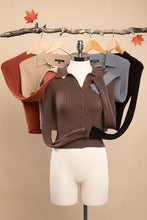 Load image into Gallery viewer, Womens Brown Ribbed Collared Sweater Top
