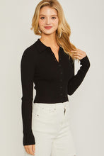 Load image into Gallery viewer, Womens Black Ribbed Collared Sweater Top
