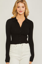 Load image into Gallery viewer, Womens Black Ribbed Collared Sweater Top
