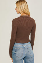 Load image into Gallery viewer, Womens Brown Ribbed Collared Sweater Top
