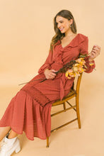 Load image into Gallery viewer, womens rust color long sleeve midi dress
