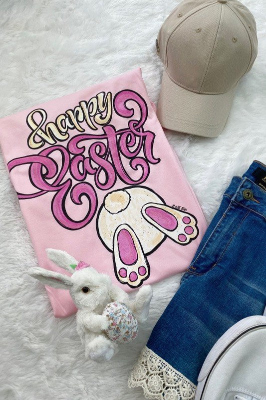 Womens Pink Happy Easter Tee