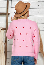 Load image into Gallery viewer, pink with heart embroidered details sweater top
