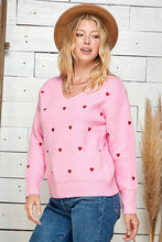 Load image into Gallery viewer, women pink with heart details sweater top
