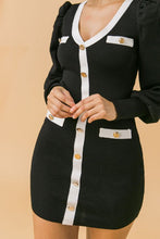 Load image into Gallery viewer, Black mini sweater dress with buttons
