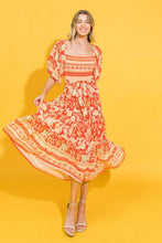 Load image into Gallery viewer, Womens Square Neckline Midi Red Printed Dress
