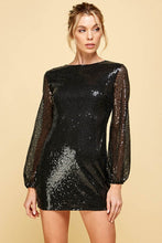 Load image into Gallery viewer, womens black long sleeve sequin dress
