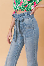 Load image into Gallery viewer, Womens Paperbag Wasited with self sash belt denim jeans
