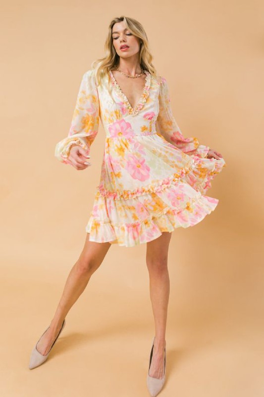 womens long sleeve deep v-neck dress
