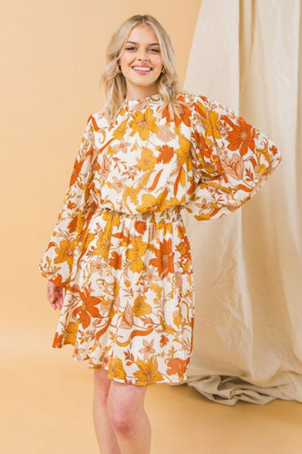 Womens Autumn Leave Printed Mini Dress