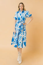 Load image into Gallery viewer, Womens collar and button down blue midi dress
