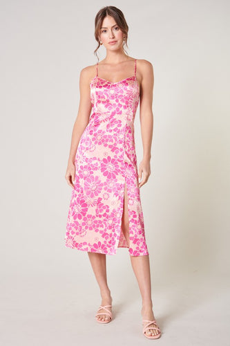 Womens Pink Slit Midi Dress