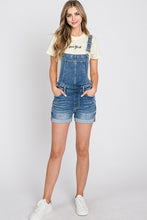 Load image into Gallery viewer, Womens Medium Wash Cuffed Hem Short Overalls
