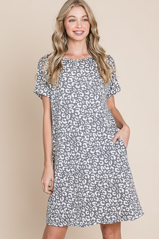 Womens Charcoal Leopard Print Dress