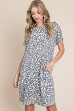 Load image into Gallery viewer, Womens Short Sleeve Charcoal Animal Print Dress
