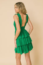 Load image into Gallery viewer, womens green  plunging back with ruffled straps dress
