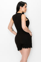 Load image into Gallery viewer, women black lace pocket romper
