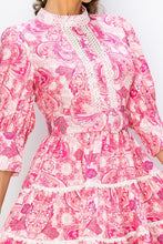 Load image into Gallery viewer, Womens Lacey Detailed Pink Floral Sundress with Matching Belt
