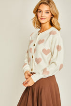 Load image into Gallery viewer, Womens Ivory Heart Pattern Sweater Cardigan
