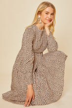Load image into Gallery viewer, Women Latte Leopard Printed Long Cuff Sleeve Midi Dress
