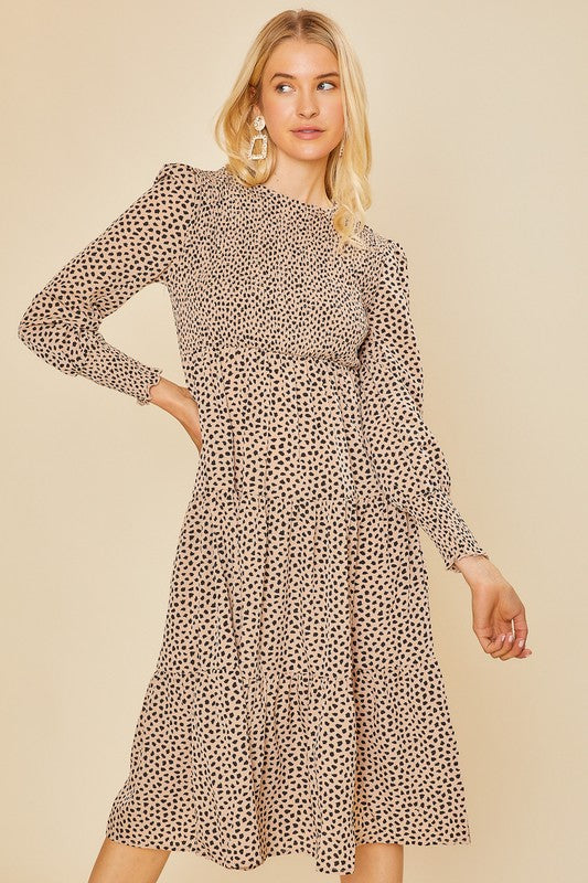 Womens Latte Leopard Printed Midi Dress