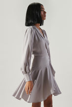 Load image into Gallery viewer, Womens Grey Long Sleeve Satin Dress
