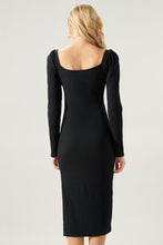 Load image into Gallery viewer, Womens Black Puff Sleeve Ribbed Knit Midi Dress
