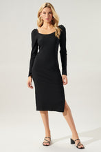 Load image into Gallery viewer, Womens Black Ribbed Knit Midi Dress
