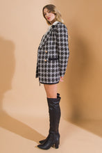 Load image into Gallery viewer, Womens Black and White Tweed with Gold Button Blazer
