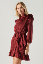 Load image into Gallery viewer, Womens Burgundy Satin Wrap Dress
